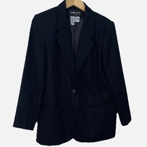Sag Harbor Black Wool Blazer Jacket Size 10P Lined Single Button